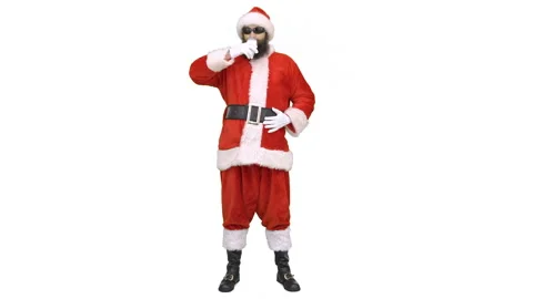 Arabic Santa with black beard drinks milk. Santa Claus is holding glass of milk Vidéo 143141268