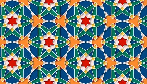 Arabic seamless girih pattern with classic islamic culture ornament. Colorful Illustrazione stock