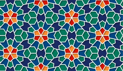 Arabic seamless girih pattern with classic islamic culture ornament. Colorful Illustrazione stock