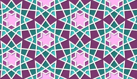 Arabic seamless girih pattern with classic islamic culture ornament. Colorful Illustrazione stock