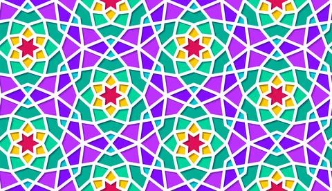 Arabic seamless girih pattern with classic islamic culture ornament. Colorful Illustrazione stock