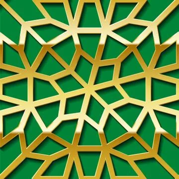 Arabic seamless golden pattern with classic islamic culture ornament. Green Illustrazione stock