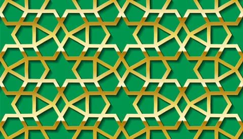 Arabic seamless golden pattern with classic islamic culture ornament. Green Illustrazione stock