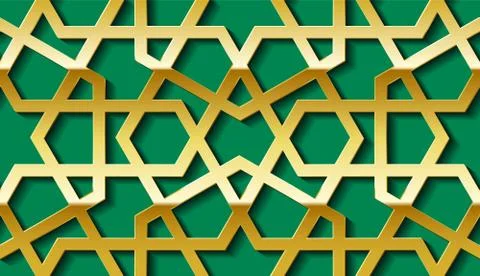 Arabic seamless golden pattern with classic islamic culture ornament. Green Illustrazione stock