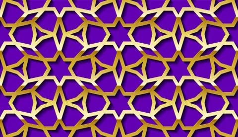 Arabic seamless golden pattern with classic islamic culture ornament. Purple Stock Illustration