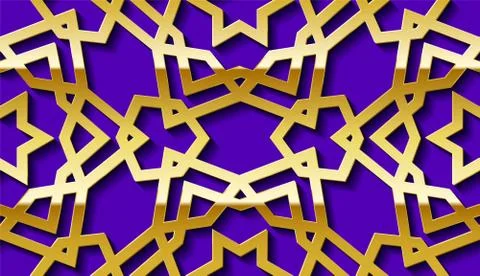 Arabic seamless golden pattern with classic islamic culture ornament. Purple Illustrazione stock
