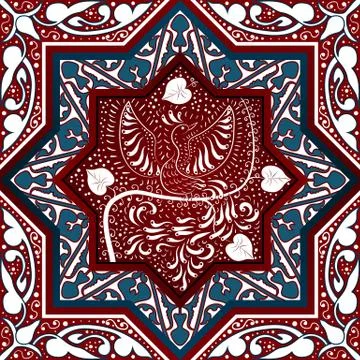 Arabic Seamless Pattern with bird Phoenix 스톡 일러스트
