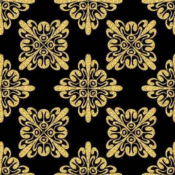 Arabic seamless pattern black gold shimmer color, luxury tile mosaic arabesqu Illustrazione stock