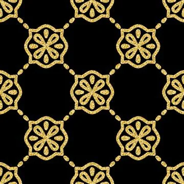 Arabic seamless pattern black gold shimmer color, luxury tile mosaic arabesqu Stock Illustration