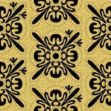 Arabic seamless pattern black gold shimmer color, luxury tile mosaic arabesqu Stock Illustration