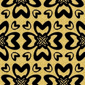 Arabic seamless pattern black gold shimmer color, luxury tile mosaic arabesqu Stock Illustration
