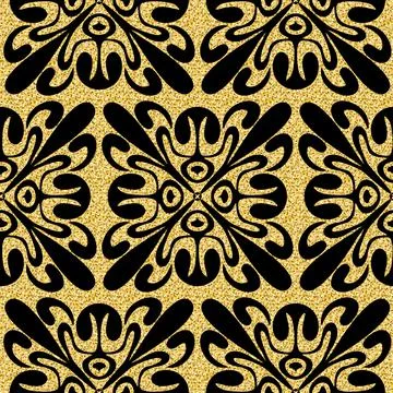 Arabic seamless pattern black gold shimmer color, luxury tile mosaic arabesqu Stock Illustration