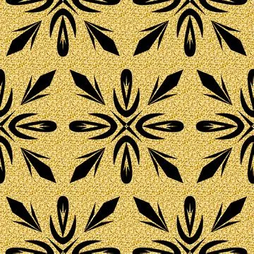 Arabic seamless pattern black gold shimmer color, luxury tile mosaic arabesqu Illustrazione stock