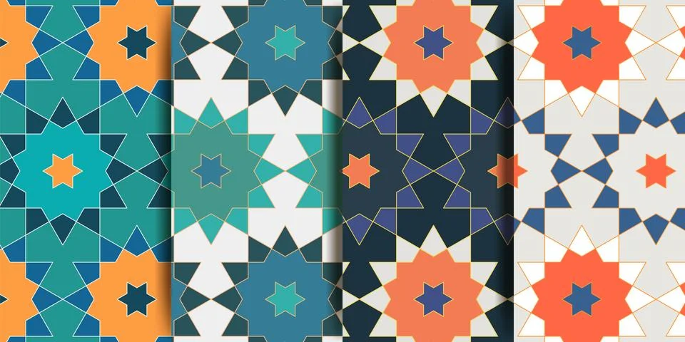 Arabic seamless pattern in multicolored palette. Arabic ornament. Oriental decor Stock Illustration