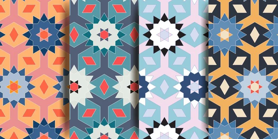 Arabic seamless pattern in multicolored palette. Oriental decor. Arabic Muslim Stock Illustration