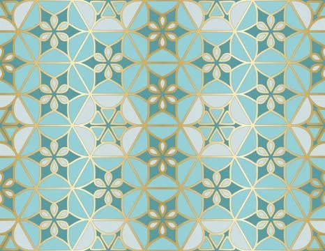 Arabic seamless pattern. Traditional Islamic mosque window with gold grid mosaic Stock Illustration