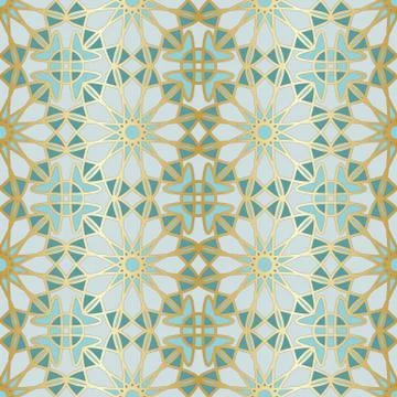 Arabic seamless pattern. Traditional Islamic mosque window with gold grid mosaic Stock Illustration