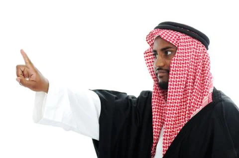 Arabic sheikh pressing abstract button - place for your message Stock Photos