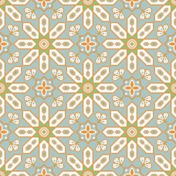 Arabic style tile seamless pattern. Moroccan ceramic tiles design pastel blue 스톡 일러스트