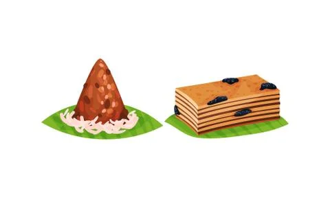 Arabic Sweets Served on Green Leaf Vector Set Stock Illustration