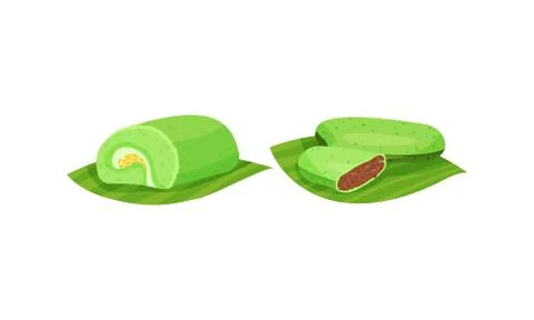 Arabic Sweets Served on Green Leaf Vector Set Stock Illustration