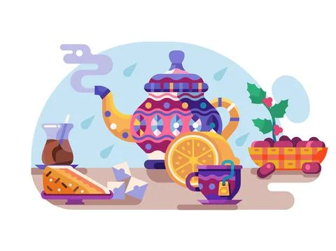 Arabic Tea Break Concept with Oriental Kettle Stock Illustration