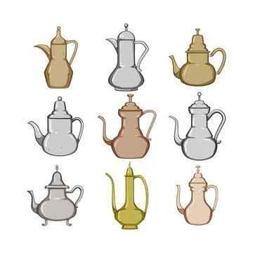 Arabic tea pot set cartoon vector illustration Stock Illustration