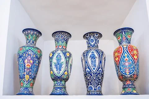 Arabic Uzbek handmade ceramic vases with hand-painted traditional ethnic Stock Photos