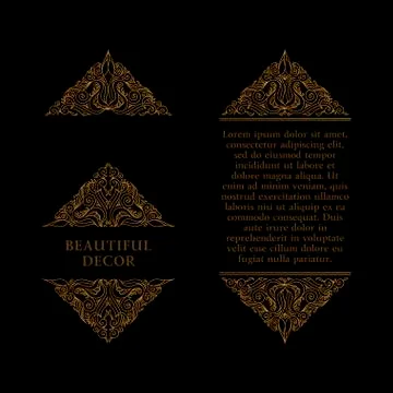 Arabic vector set of frames lines art design templates. Muslim gold outline Stock Illustration