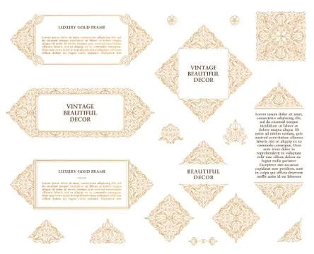 Arabic vector set of frames lines art design templates. Muslim gold outline Stock Illustration