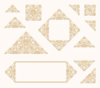 Arabic vector set of frames lines art design templates. Muslim gold, white Stock Illustration