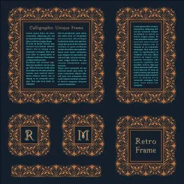 Arabic vector set of frames lines art design templates. Muslim gold outline Illustrazione stock