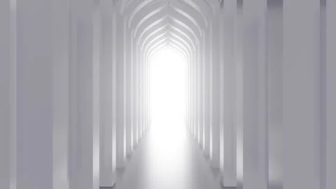 Arabic white arch interior with bright volumetric light in exit or enter. Stock Footage 278275719
