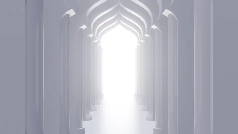 Arabic white arch interior with bright volumetric light in exit or enter. Stock-Footage 278275838
