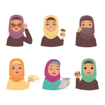 Arabic woman vector set Stock Illustration