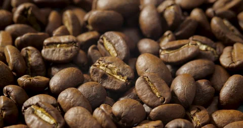 Arabica Coffee Beans Maragogipe Rotating Background. Elephant Beans Stock Footage 303303554
