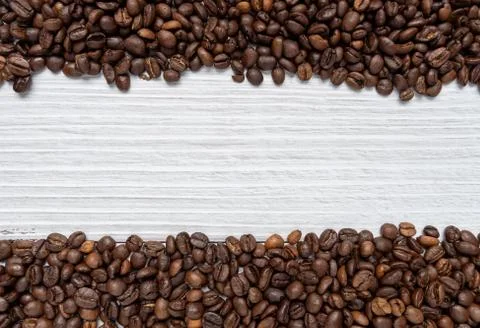 Arabika coffee beans background. Top view of Roasted Beans. copy space. food Stock Photos