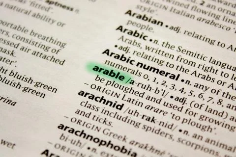 Arable word or phrase in a dictionary. Stock Photos