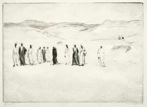 Arabs in the Desert, Assuan. Emil Orlik (Czech, 1870-1932). Drypoint and ro.. Stock Illustration