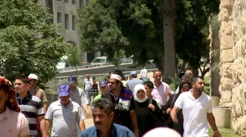 Arabs on the Way to Friday Prayer in Jerusalem 3 Stock Footage 18133877