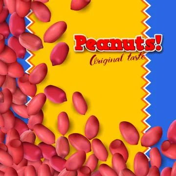 Arachis or peanuts background with red scattered nuts and beans Stock Illustration