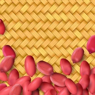 Arachis or peanuts background with red scattered nuts and beans Stock Illustration