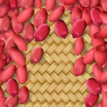 Arachis or peanuts background with red scattered nuts and beans Stock Illustration