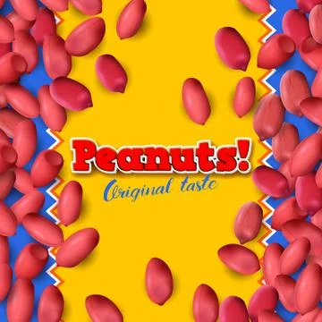 Arachis or peanuts background with red scattered nuts and beans Stock Illustration