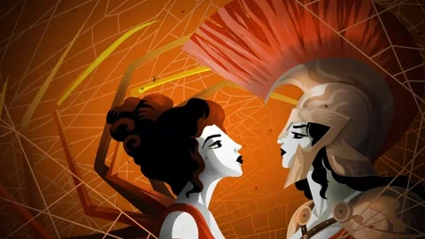 Arachne challenging athena in a weaving contest Stock Footage 342363905