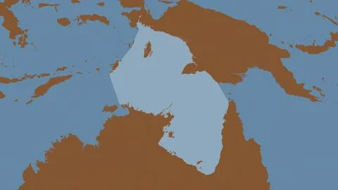 Arafura Sea highlighted on a tiled pattern colored map Stock Illustration