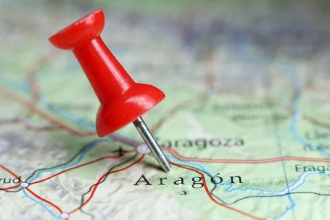 Aragon, Spain pin on map Stock Photos