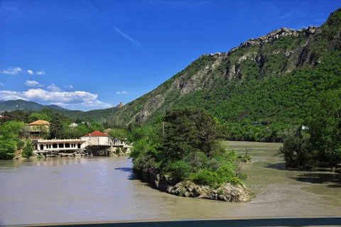Aragvi river in the ancient city Mtskheta, Georgia Stock Photos