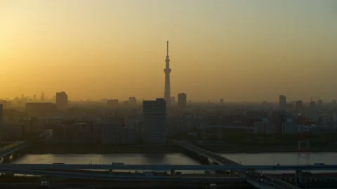 Arakawa River with Sky Tree Day-to-Night Video stock 248723556