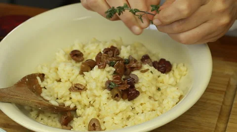 Arancini baked with cheese, served on beets sauce thyme Stock Footage 68692453